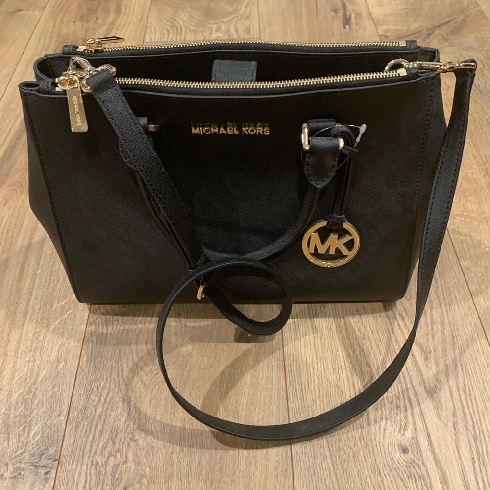 NWT Michael Kors Sutton Black Leather Satchel